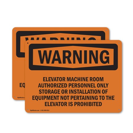 Signmission Elevator Machine Room Authorized Personnel OSHA Warning Sign, Plastic, 14in W x 10in L, 2PK OS-2PACK-WS-P-1014-L-12103